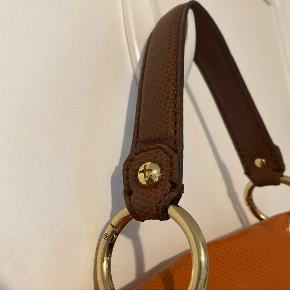 Love Moschino Vintage Orange and Brown Pebbled Leather Satchel Purse Bag - Picture 5 of 13